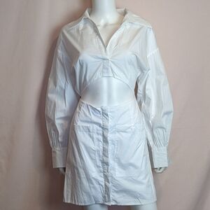 Missguided Cut Out White Button Up Shirt Dress size 8